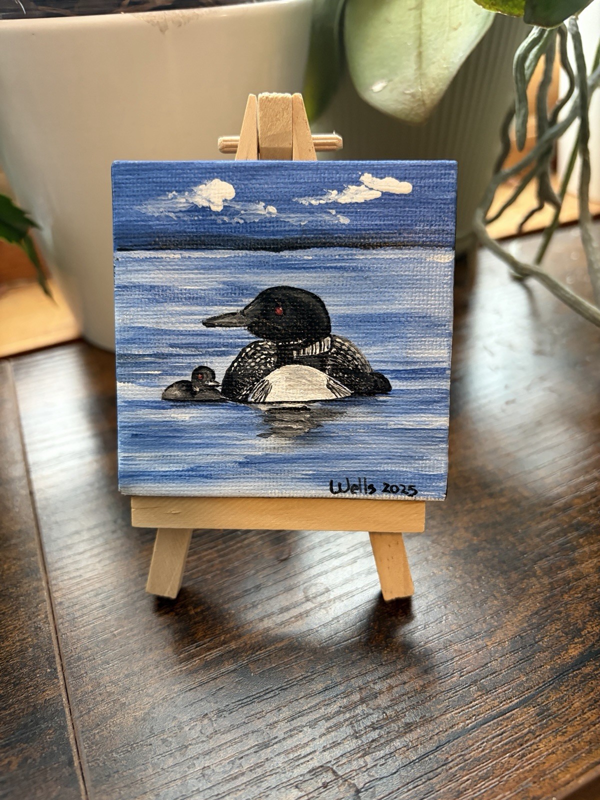 Miniature Canvas Art 3”, Easel, Loons