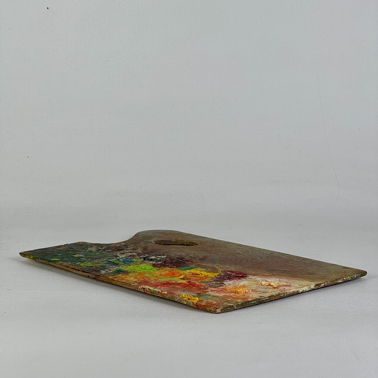 Vintage Artist’s Large Rectangular Painting Palette With Remnant Oil Paint