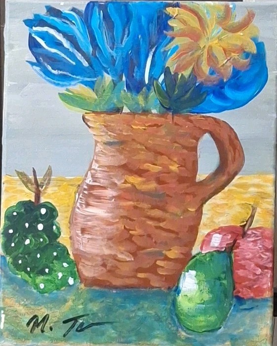 Summer Table, Acrylic Painting -11 X 14 Hand Painted Artwork on Canvas