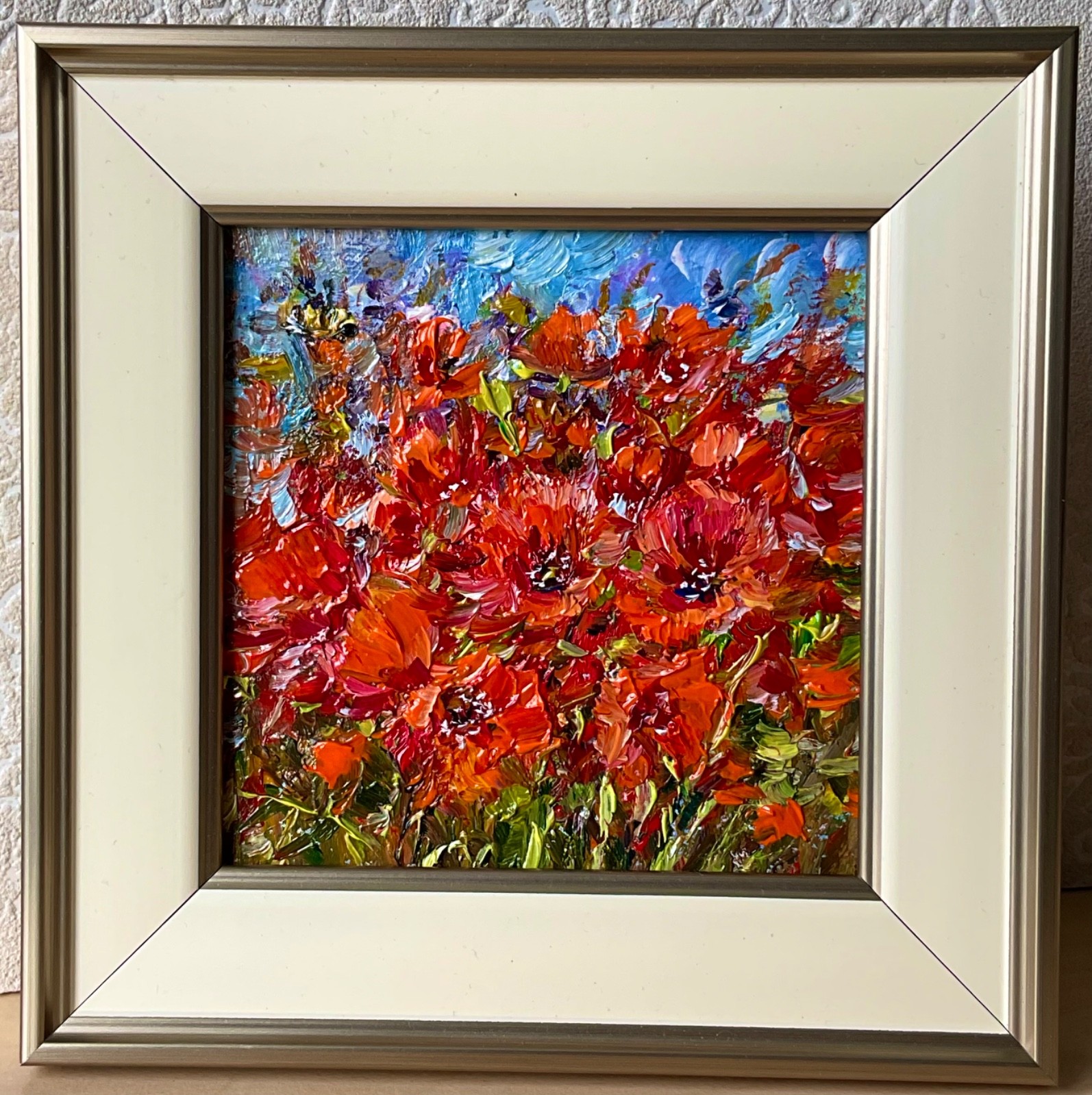 Original Oil Painting Poppy Wildflowers Impasto Floral Wall Art 4*4in Signed