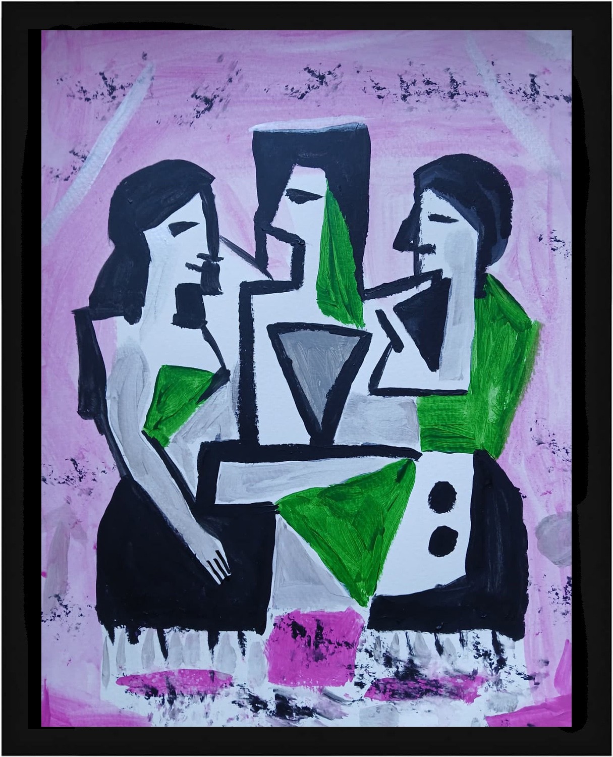 EXPRESSIONISM ABSTRACT 11×14 Three Women Modern Street ART Colorful Painting