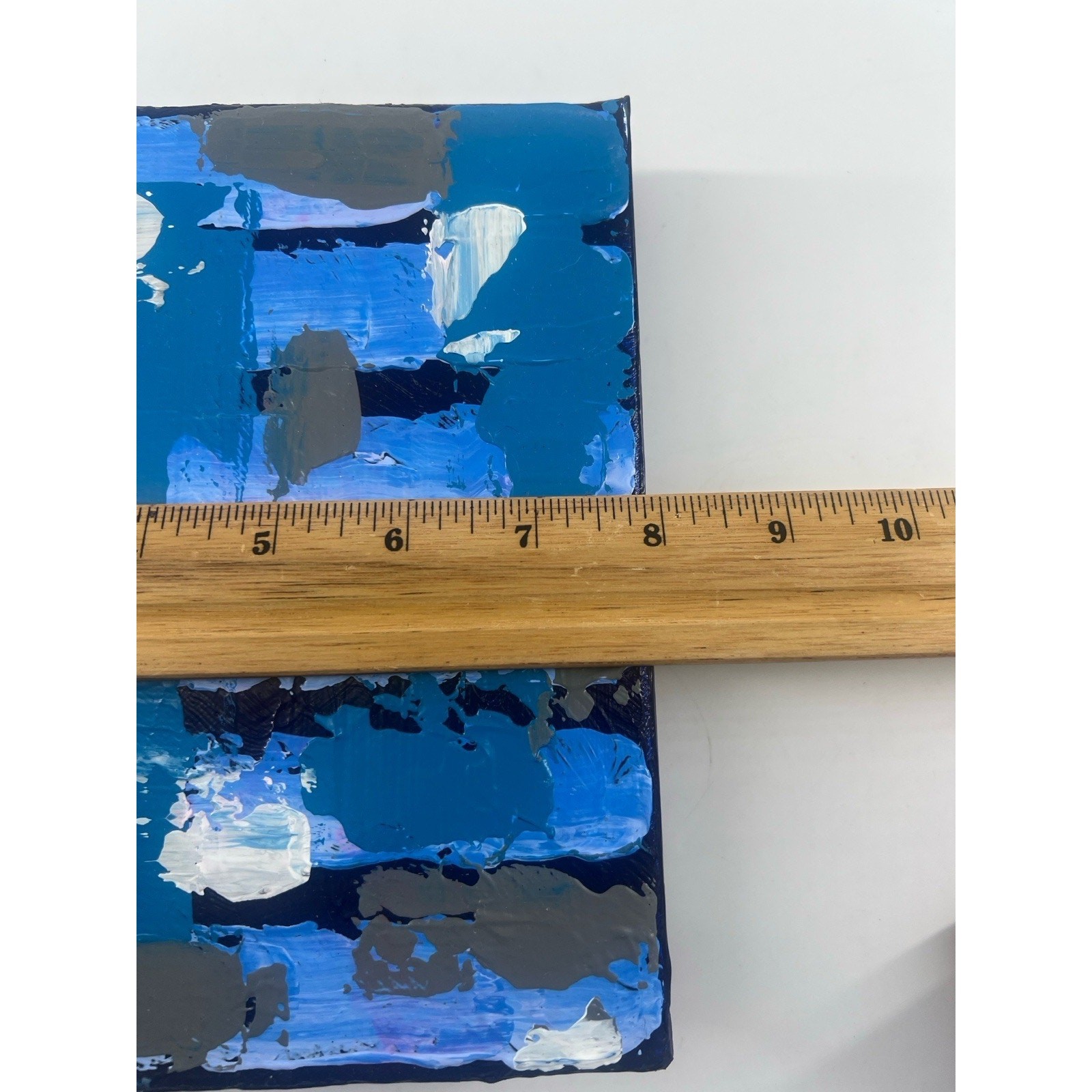 Hand-Painted Acrylic Canvas Abstract Blue Gray 7.5x8x1.5 Modern Artwork Art