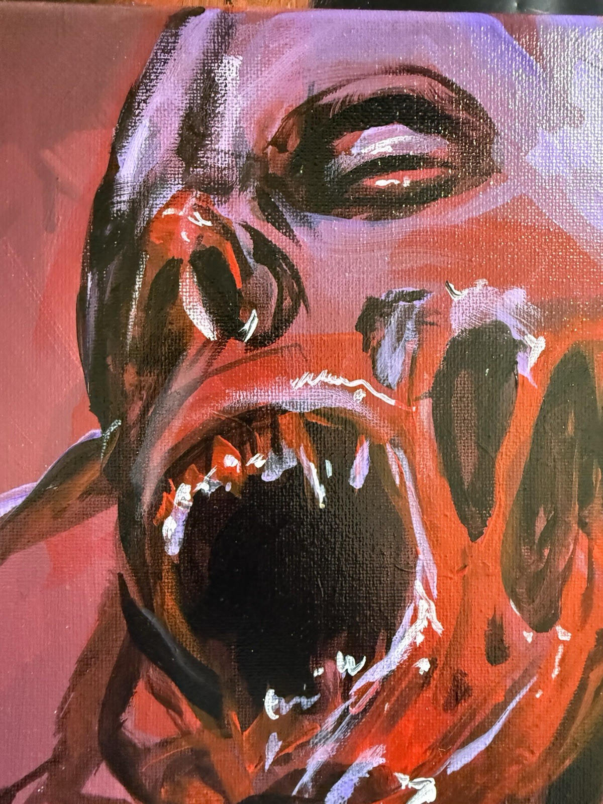 Abstract Monster Portrait Painting 11×14 Acrylic Canvas Pink Red Horror