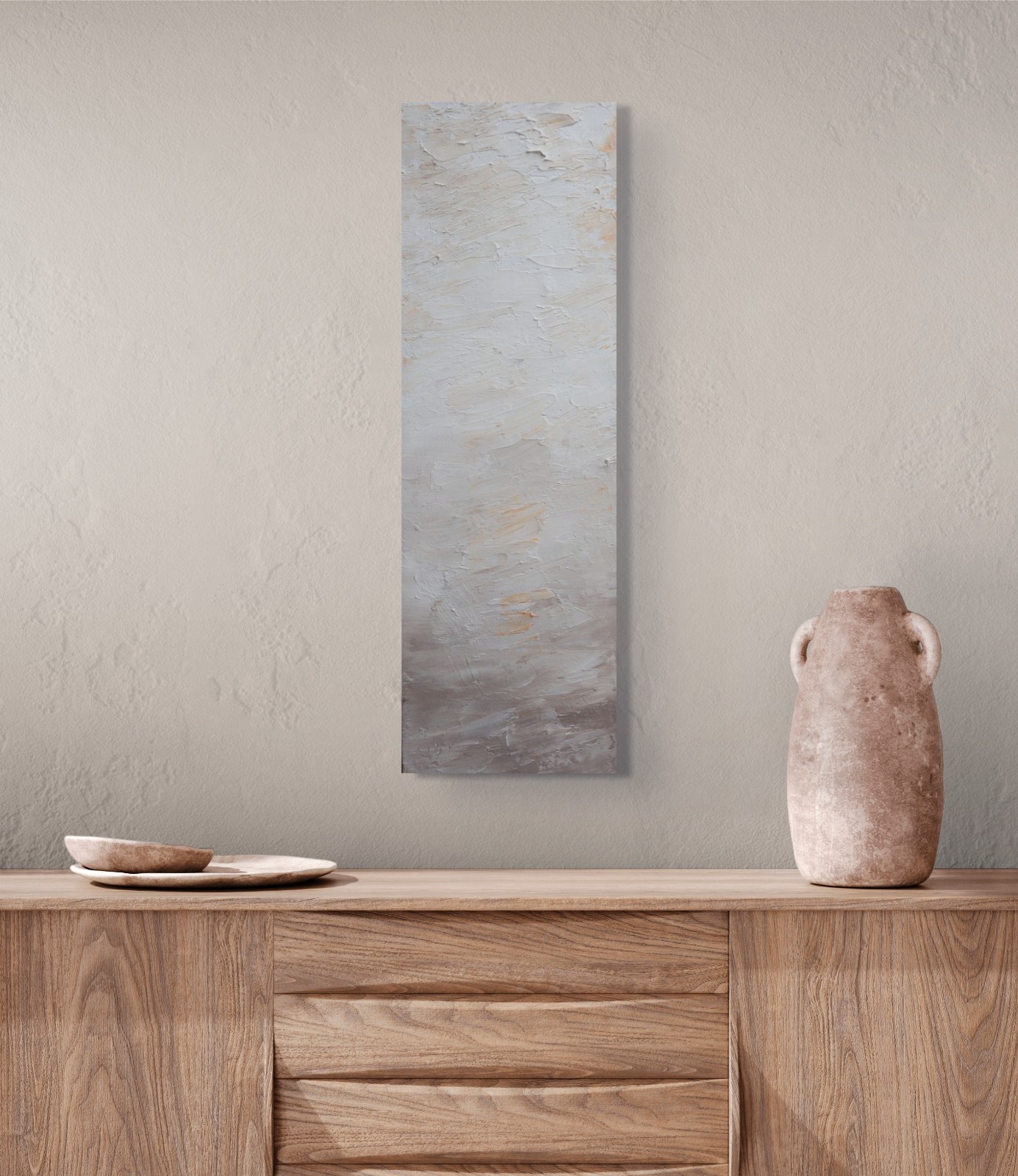 Tranquility Moments, Neutral Textured Abstract Painting 10×30, Japandi Wall Art