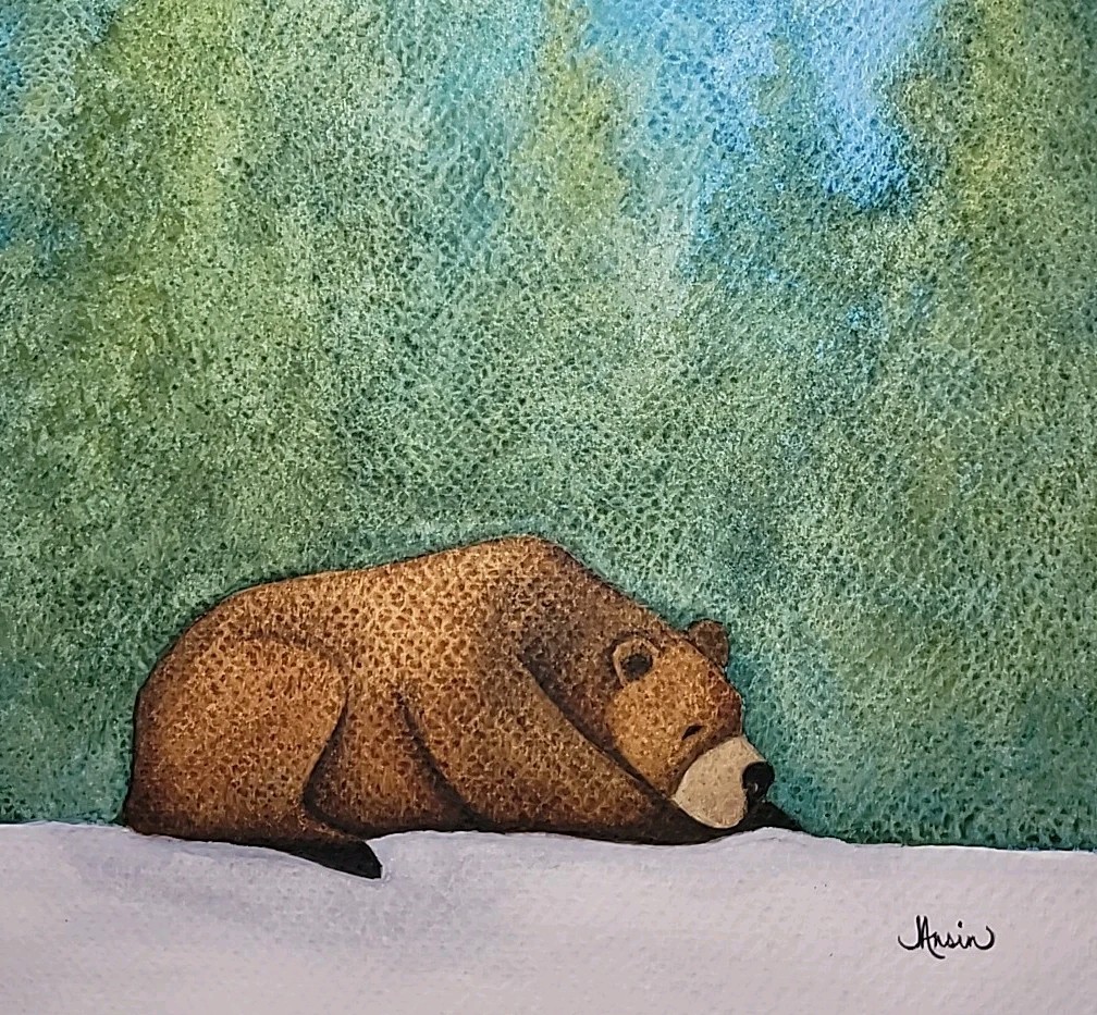 Original Watercolor Bear Under Moonlight 9×12 Wildlife Art Painting