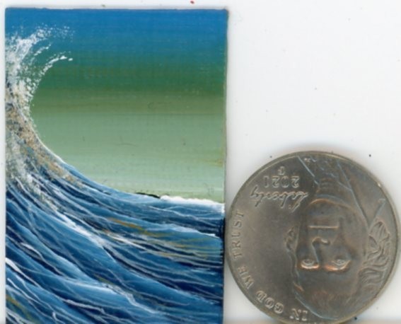 ORIGINAL 1×1.5 Acrylic Dollhouse Painting Miniature Ocean Waves Sea HYMES