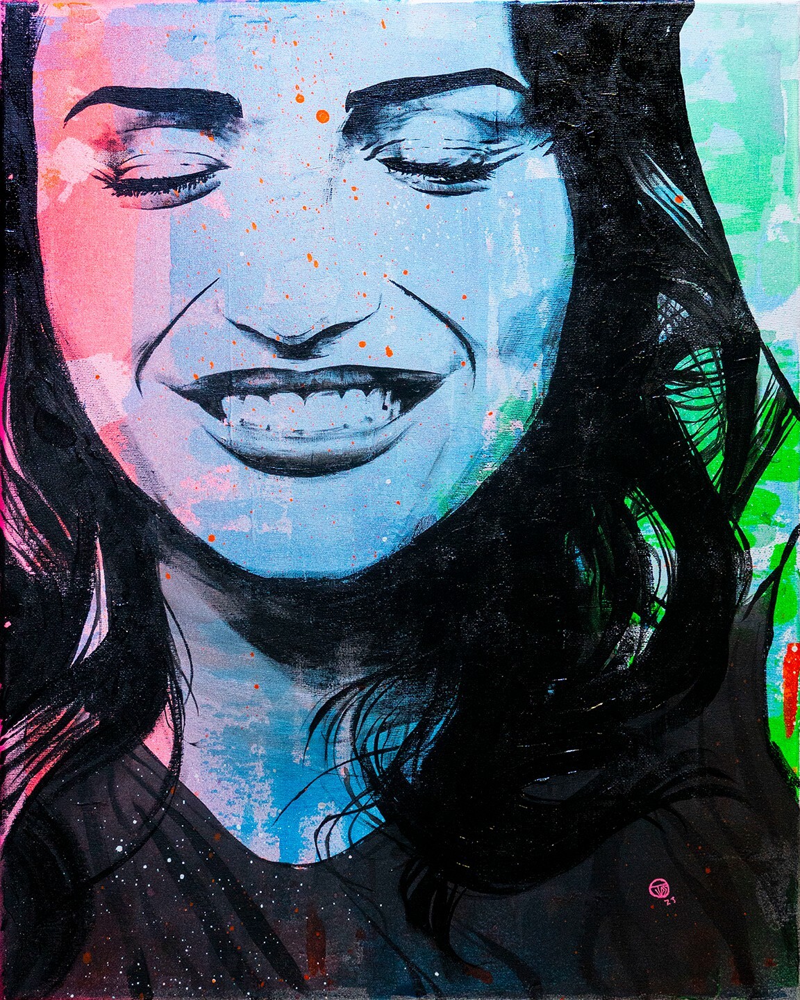 Beautiful Smiling Woman Portrait – Original Painting – 16×20-UV Blacklight Glow