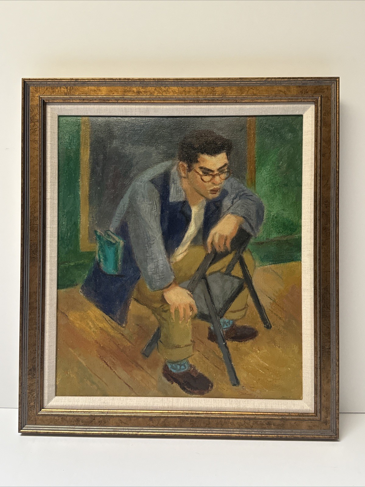 MID CENTURY PAINTING AMERICAN REGIONALISM WPA STYLE YOUNG MAN PORTRAIT MYSTERY
