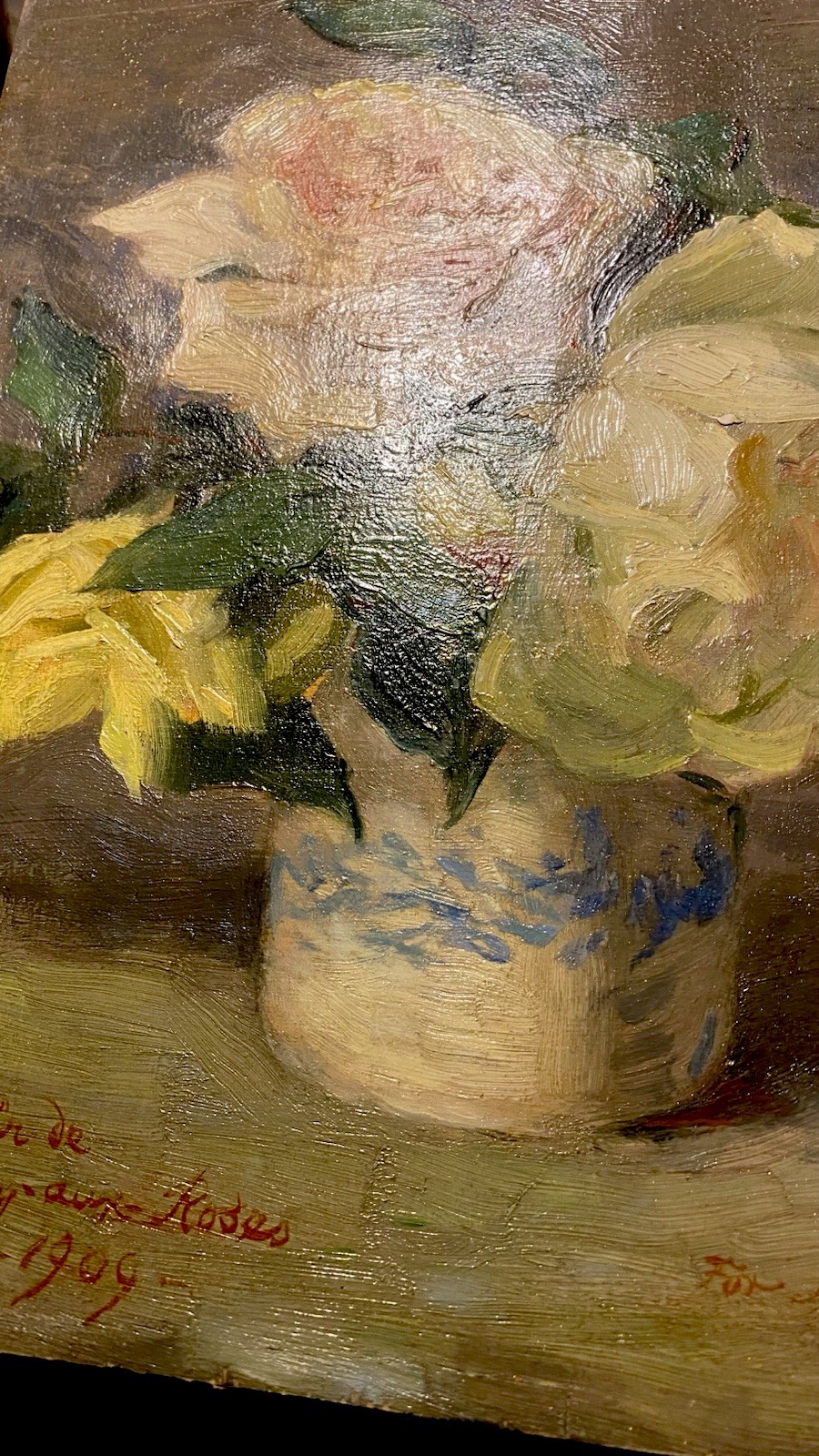 1909 French Floral Oil Painting On Wood Artist Unknown. Associated French School