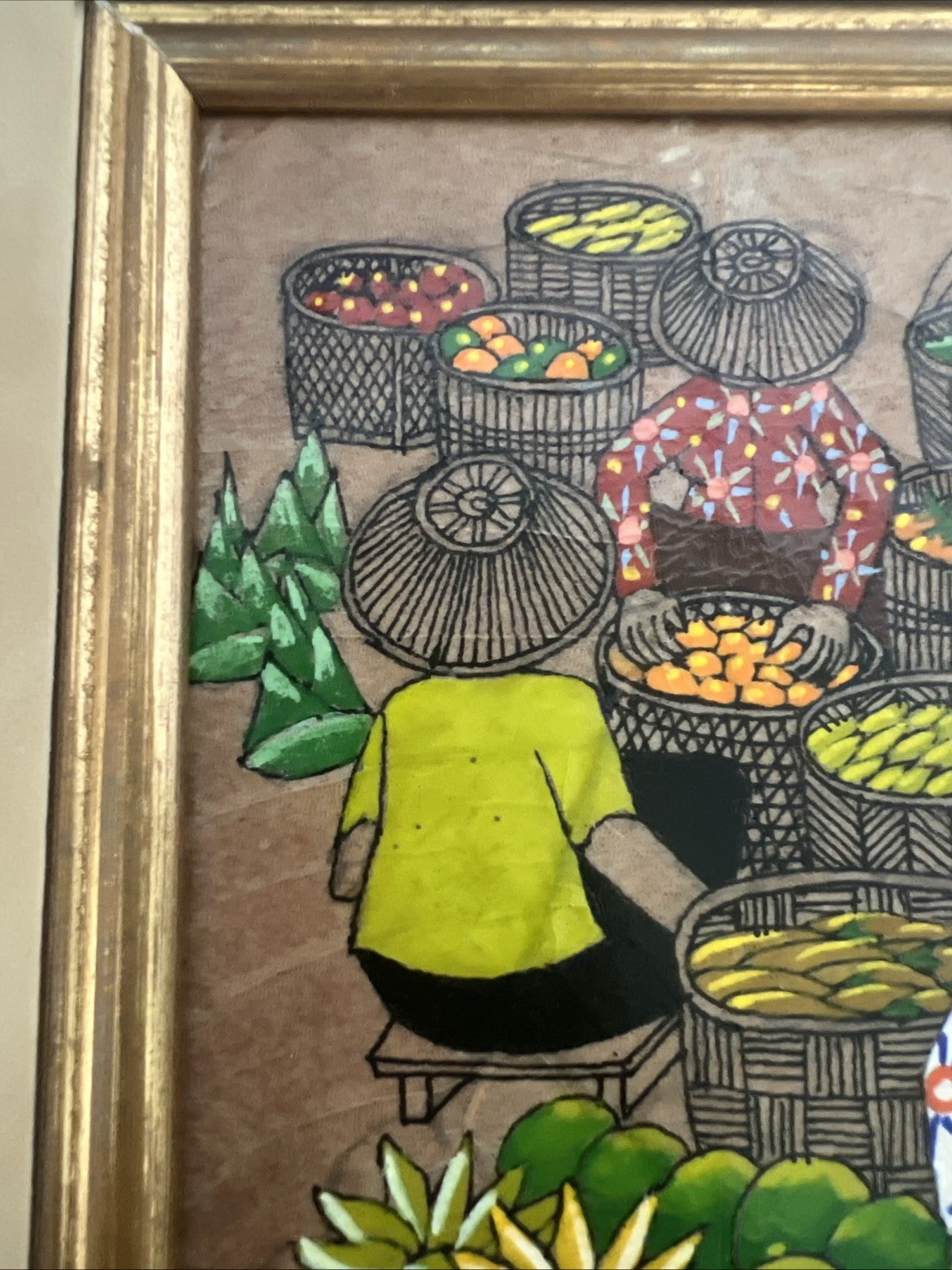 Asian Thai Expressionist Leaf painting-Artist Thanom-Vintage-Mid Century Modern