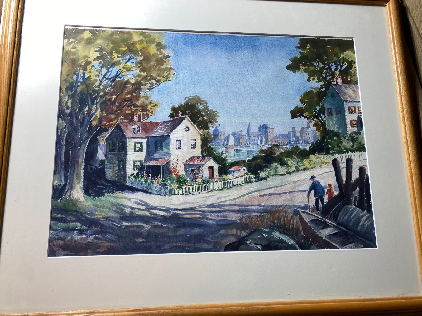 Harry Louis Stevens (1901 – 1985) «Village Scene» Watercolor Painting – Framed