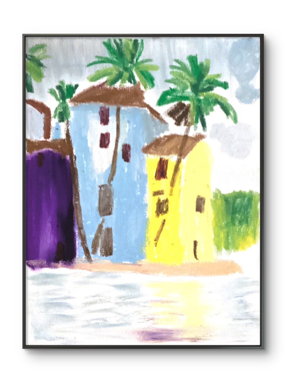 Seaside Ocean Blue House Pop Bold Original Art 11×14 Canvas