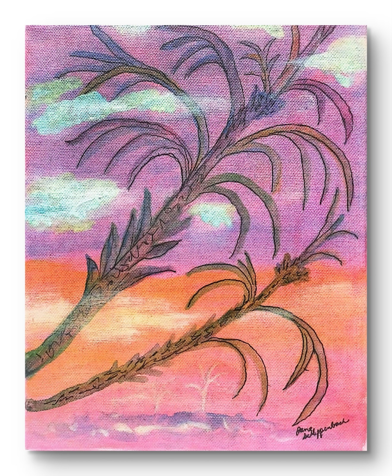 Modern 8×10 Palm Trees Sunset Signed Original Canvas Acrylic Sky Painting BACH