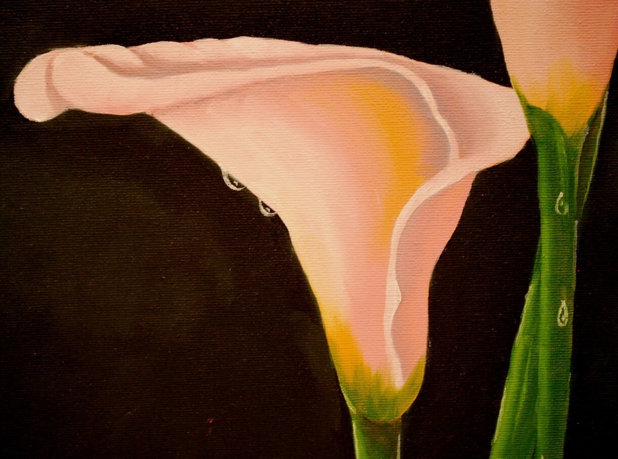 Vintage PINK CALLA LILIES FLOWERS Original Art ACRYLIC PAINTING Signed 24″ x 18″