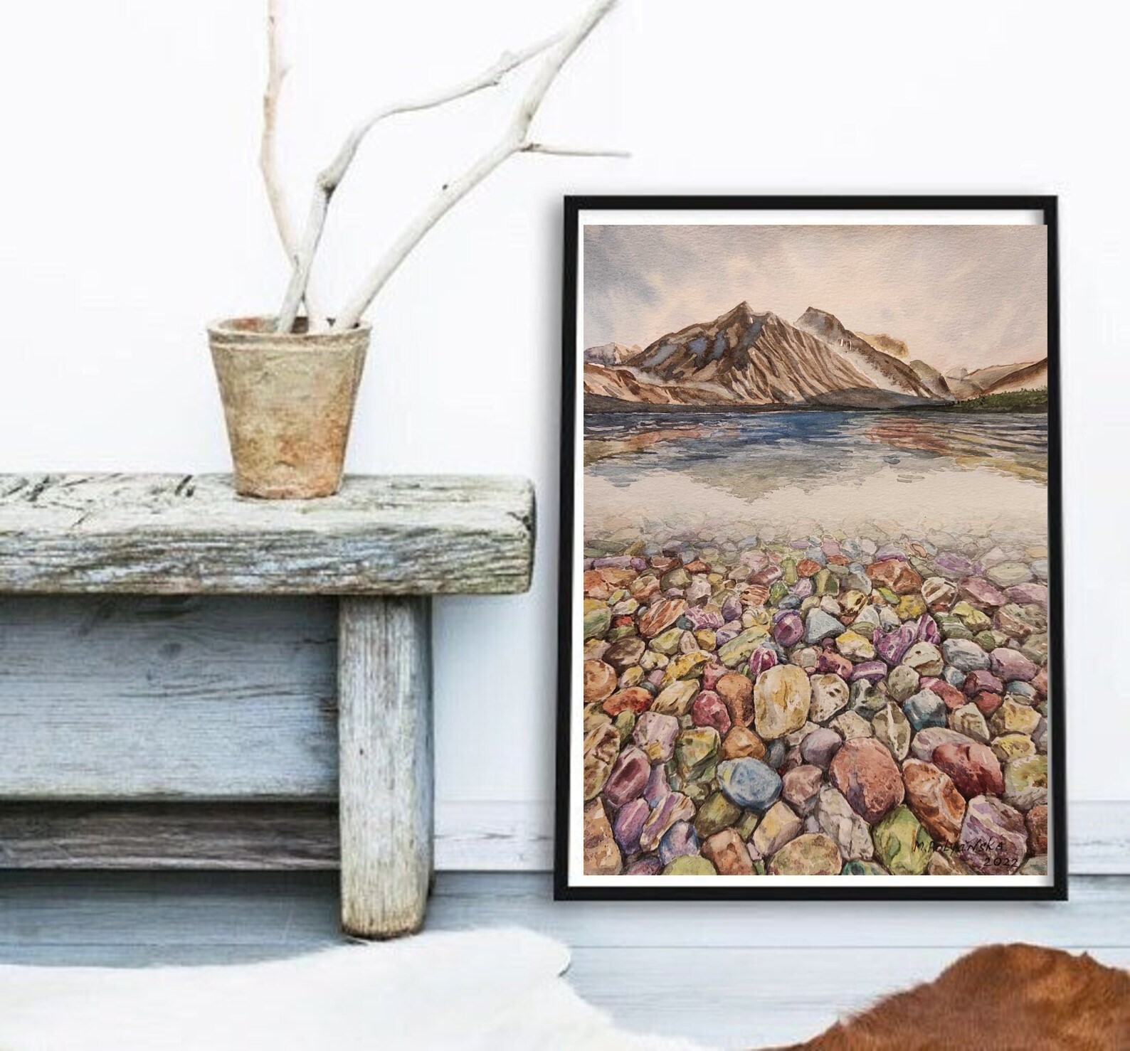 USA ROCKS Original Artwork Modern Painting Landscape LAKE McDONALD Seascape A4