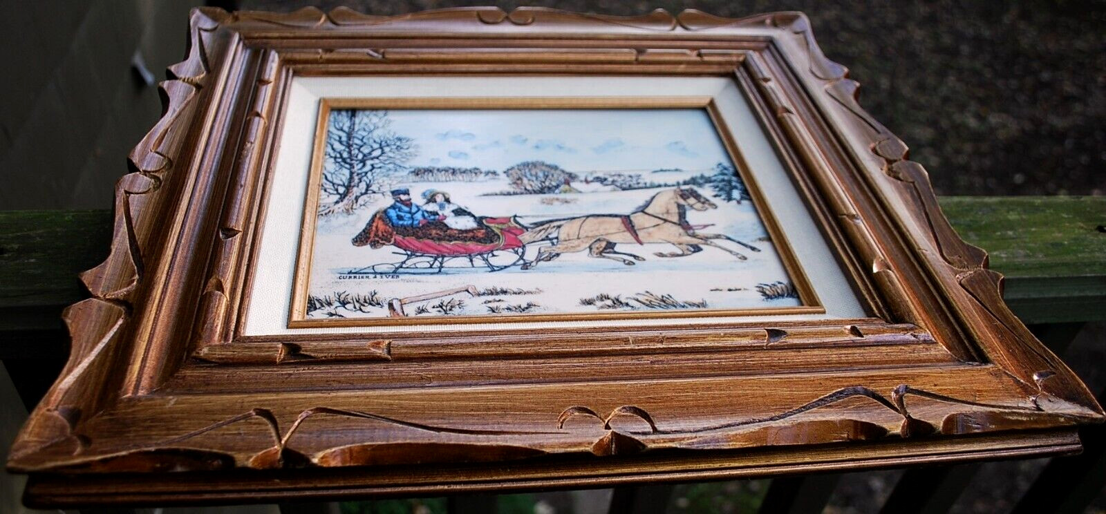 Hand Colored RARE Currier & Ives ARTINI ENGRAVING ‘THE ROAD WINTER’ Framed 17.5″