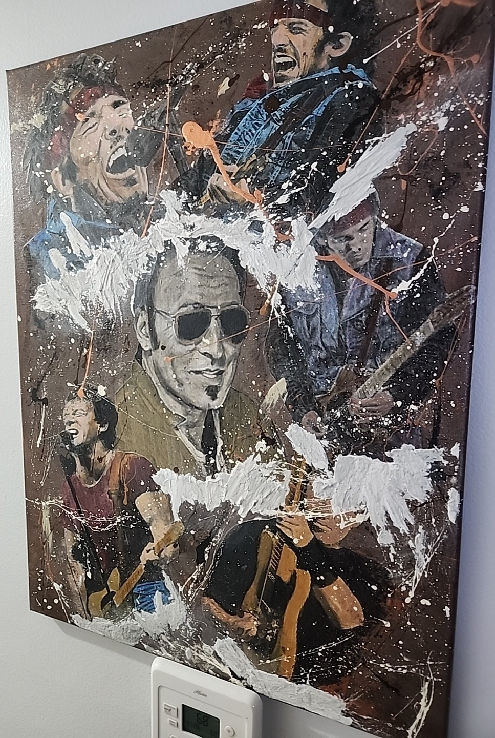 Bruce Springsteen Collage Art Painting Canvas, Signed by Artist, 18×24 Unframed