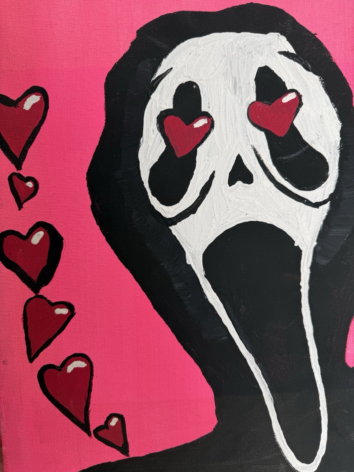 Pop Art Scream Mask Heart Eyes Acrylic Painting on Canvas Cartoon Small Original