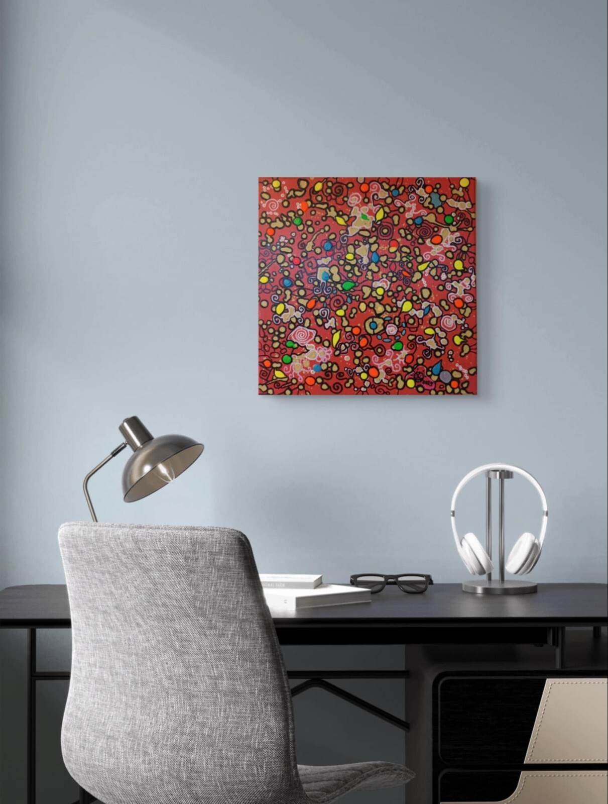 Hand-painted Stretched Framed Original 19,68×19,68 in, 50×50 cm, UV Reactive
