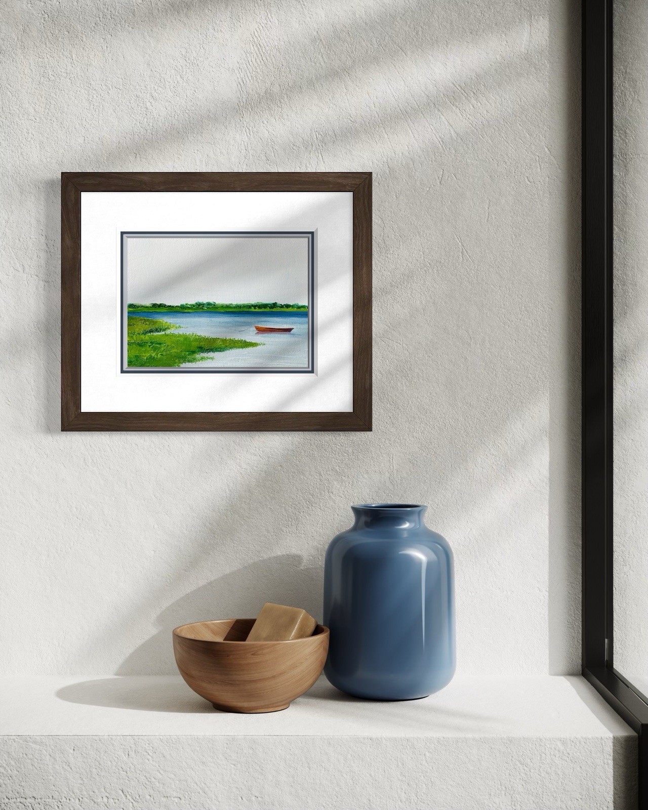8×10 Maine Original Oil Painting Rowboat Calm Water Coastal Peaceful Art Signed