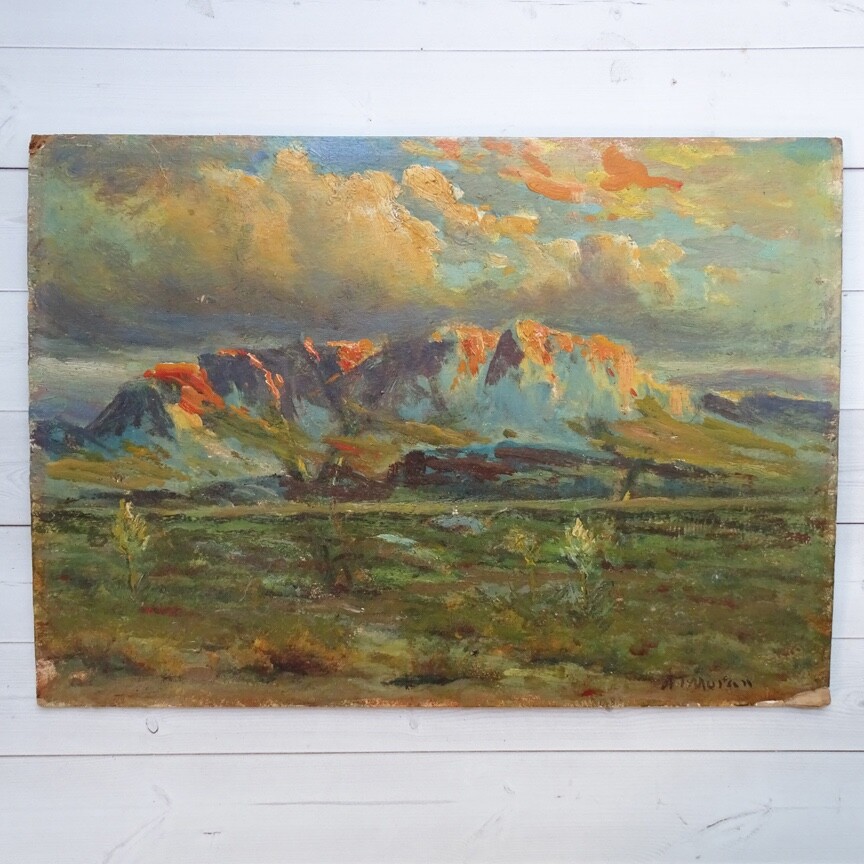 Antique American Southwest Impressionism Oil Painting Mountains A.T. Moran 14×10