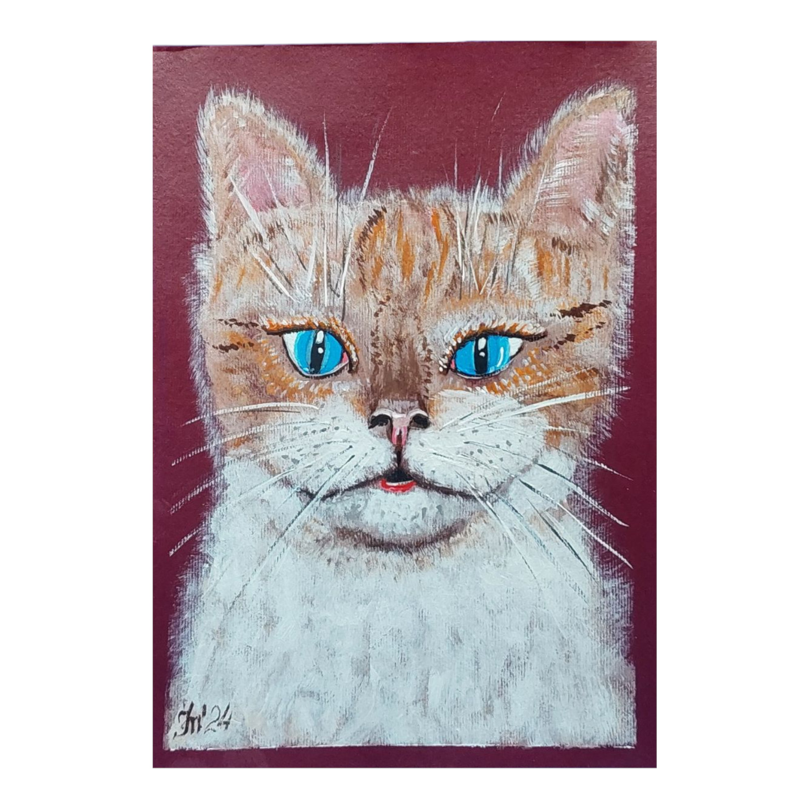 Funny Cat No1 Original Painting Portrait Pet Nursery Gift Handmade Wall Art OOAK