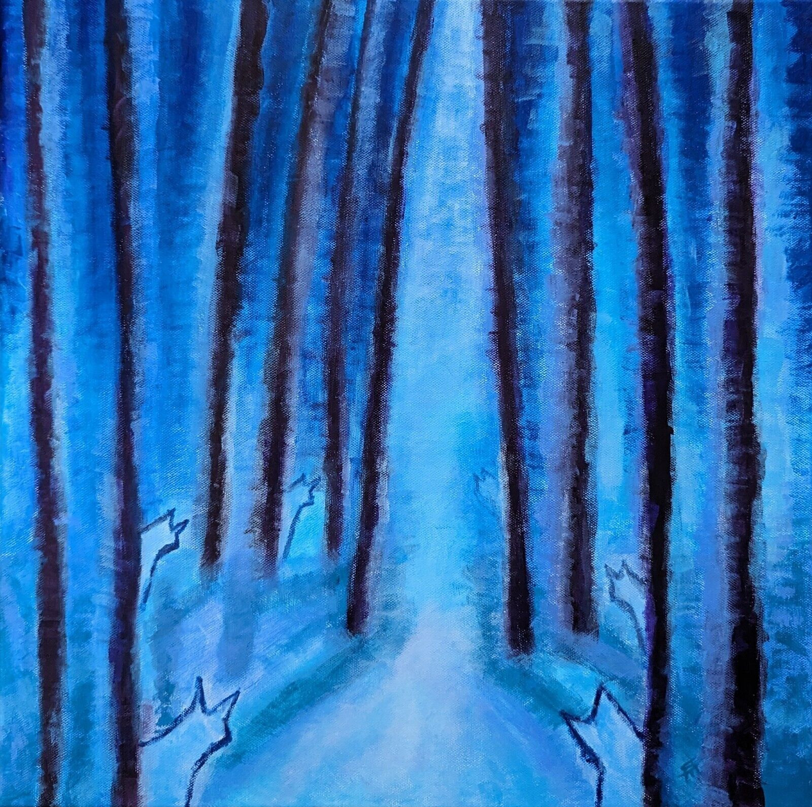Landscape Cat Painting Trees Forest Nature Moonlight Modern Art Samantha McLean