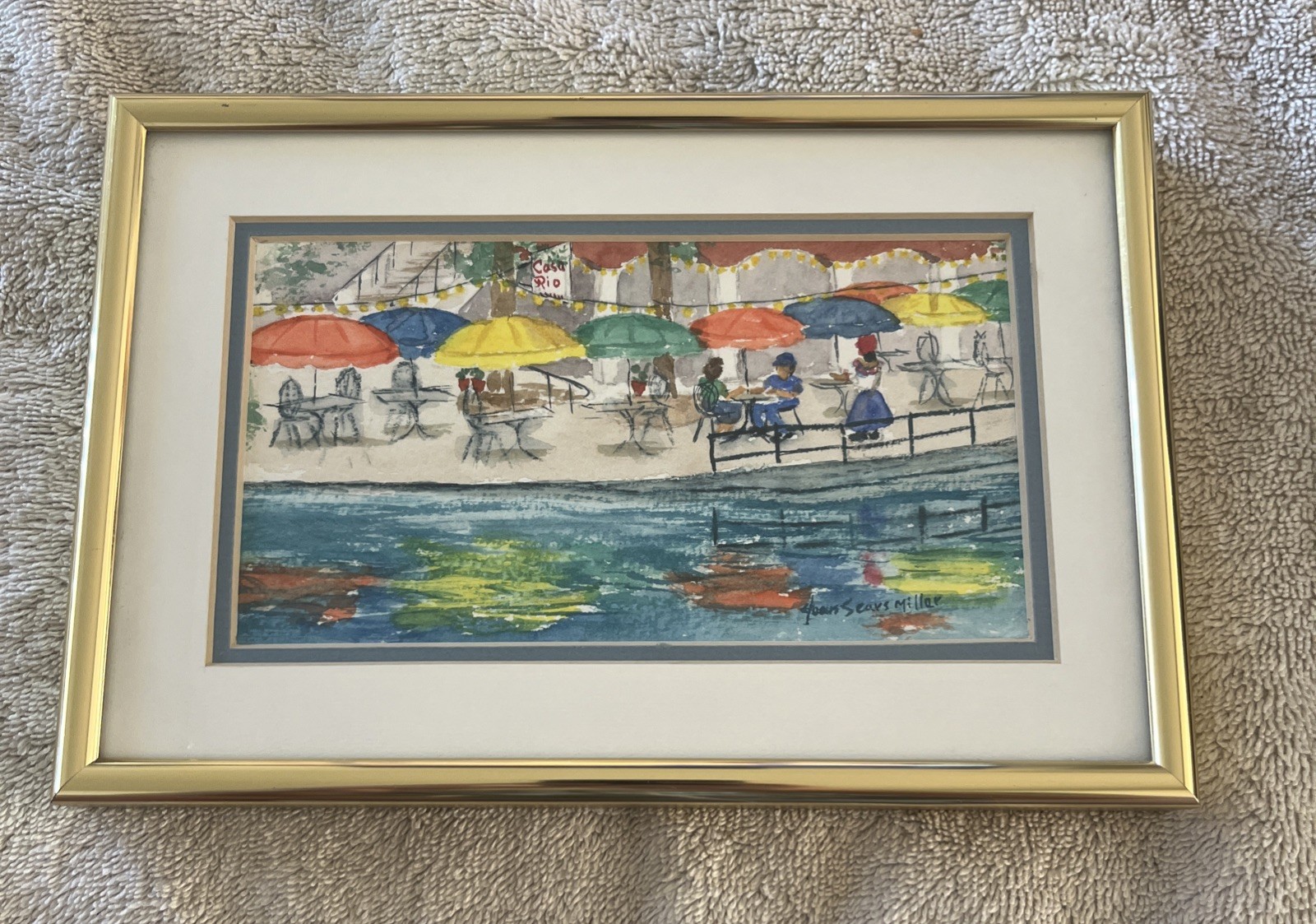 Joan Sears Miller, Texas Artist, «Lunch Time” San Antonio River Walk Orig.