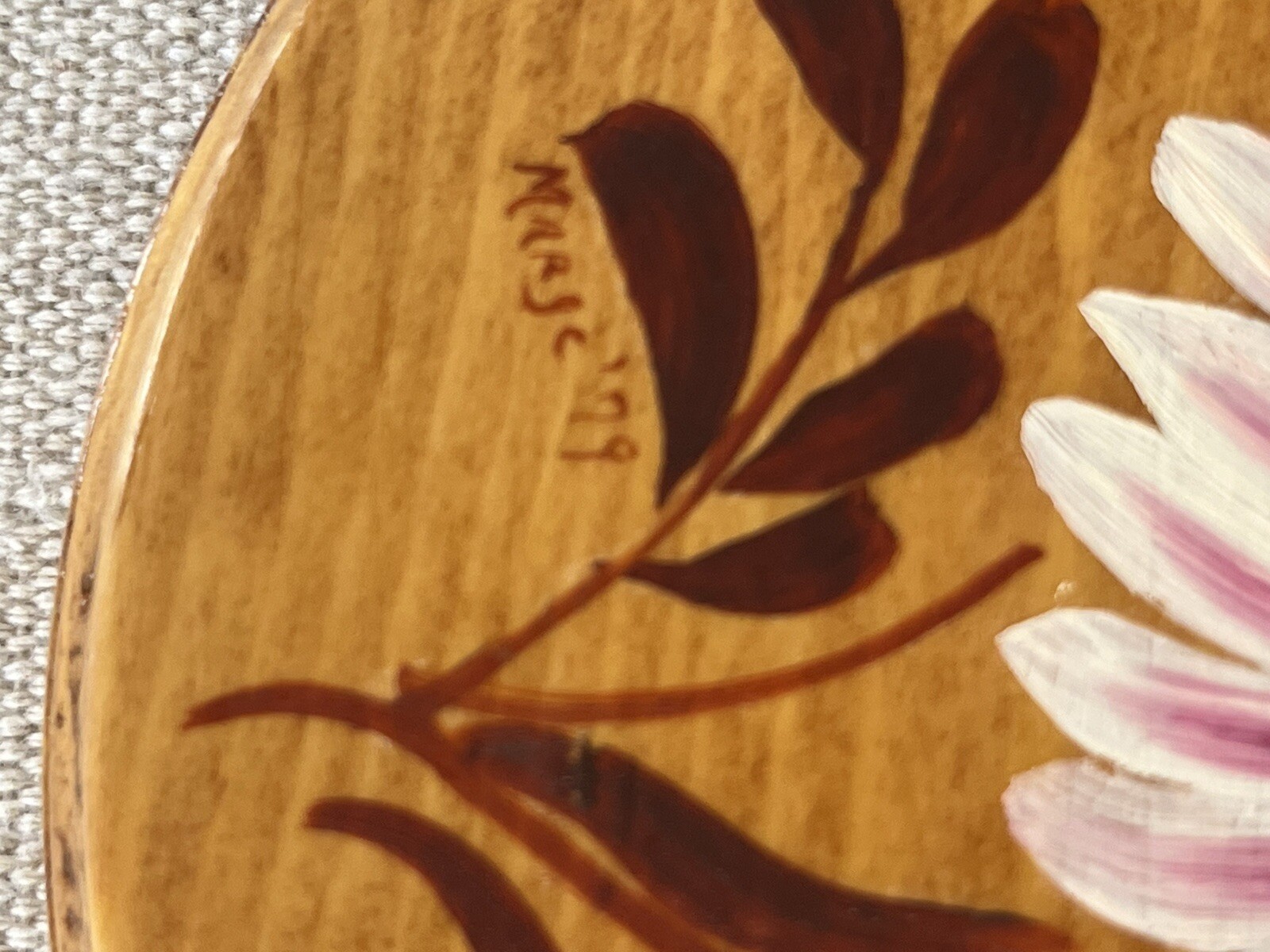 VTG Hand Painted and Signed Marge ’79 Trio of Wood Flowers Plaques Daisies, Rose