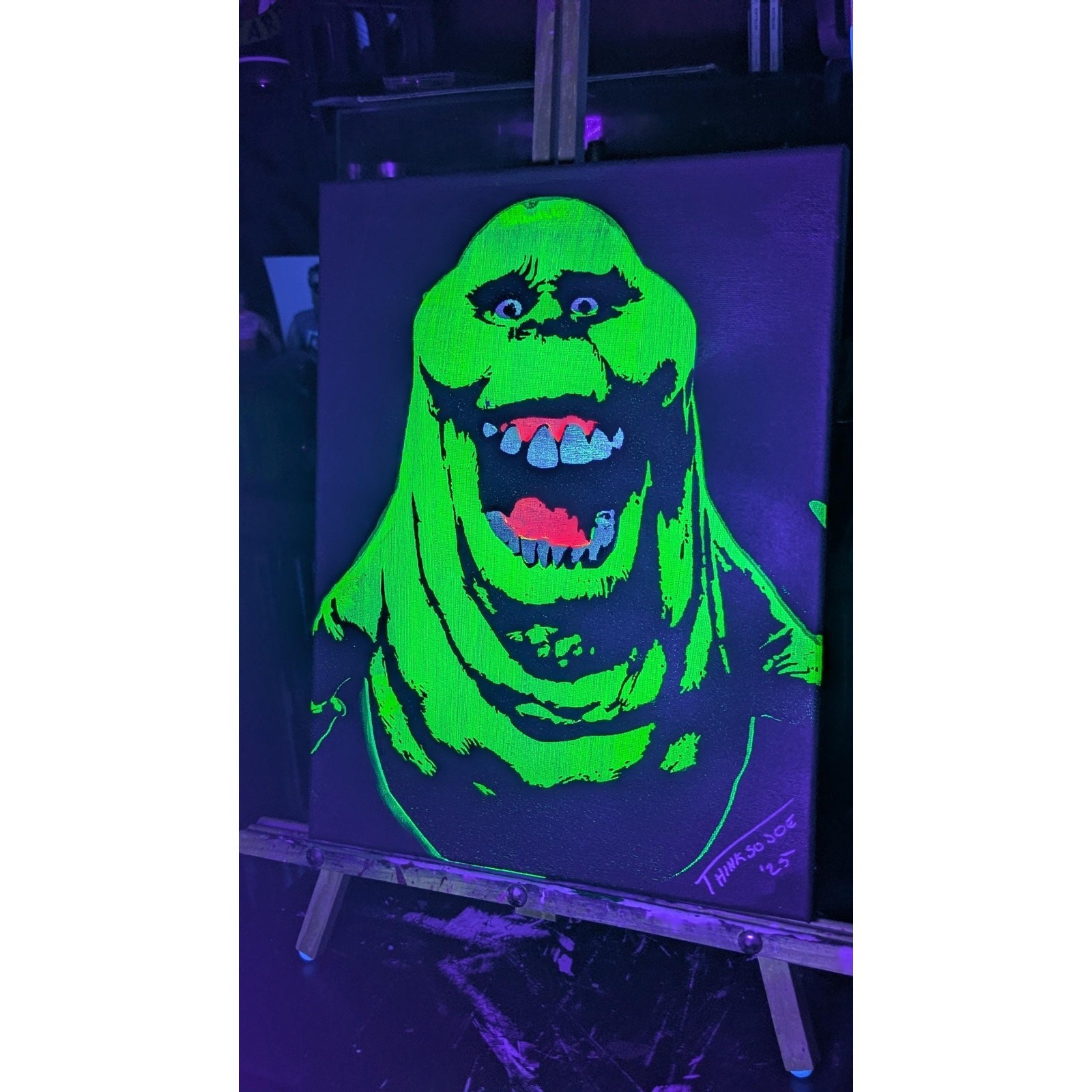 Slimer Original Stencil Art – UV Reactive Painting – 11×14 Hand Painted Canvas