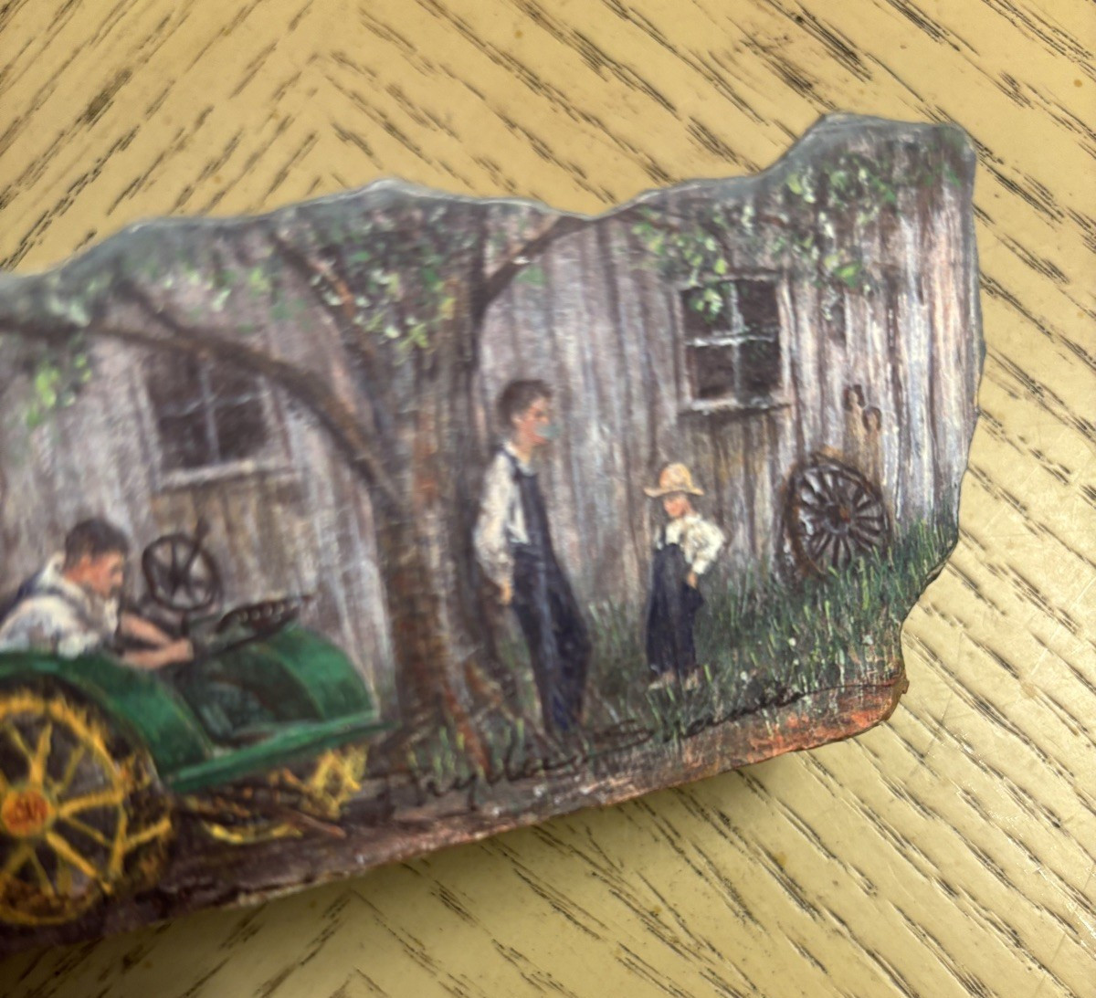 Hand Painted and Signed by Phyllis Shanks Farm on Limestone Rock