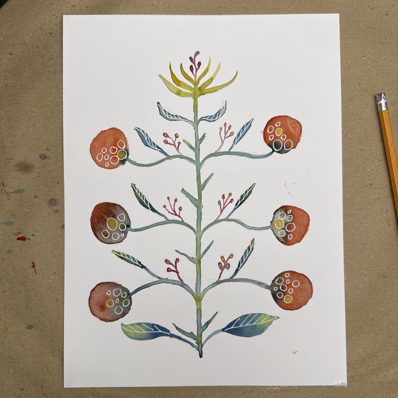 9 x 12 Original Floral Watercolor Painting On 140lb Hot Press Paper Signed