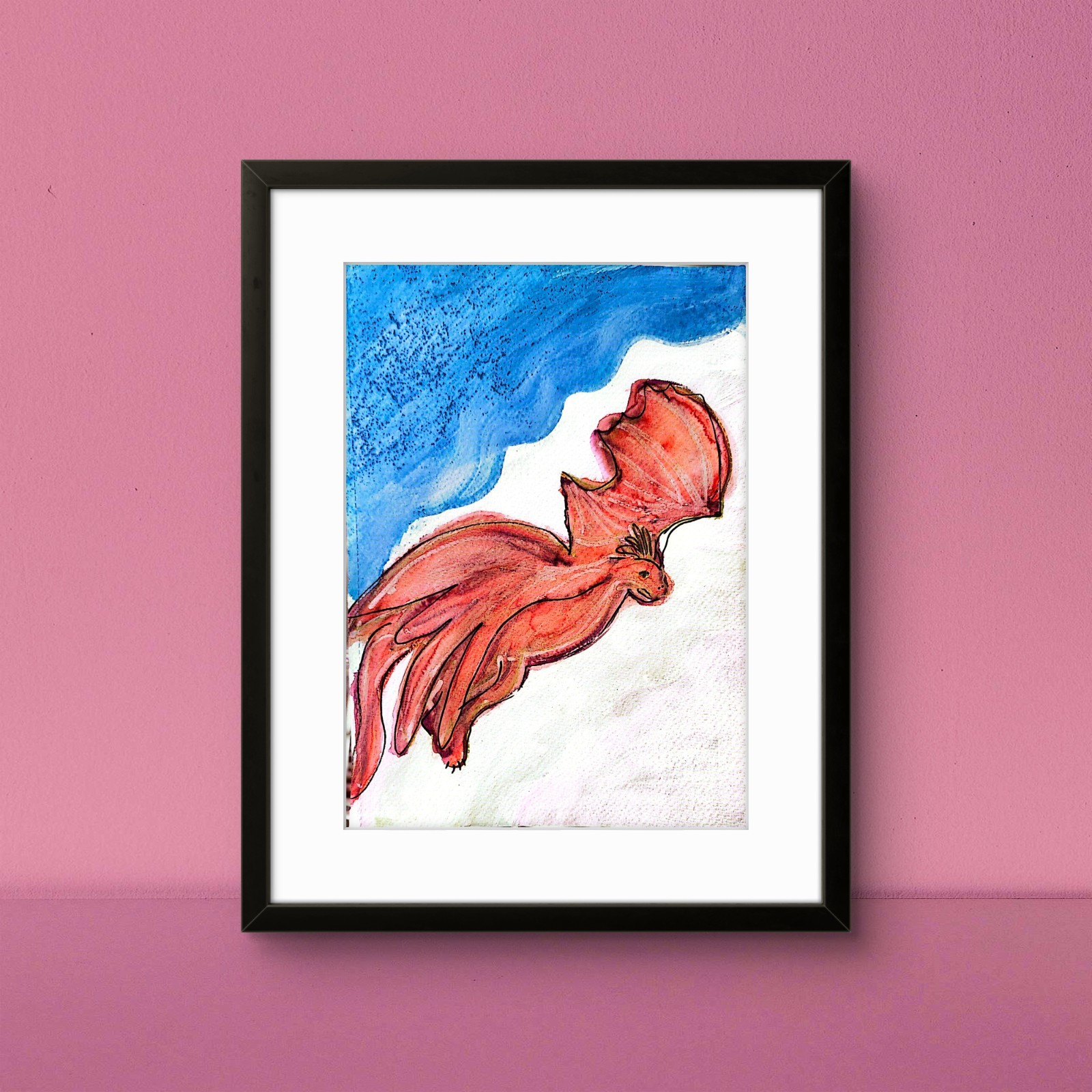 Red Winged Dragon Contemporary Expressionist Original 7×10 Watercolor Painting