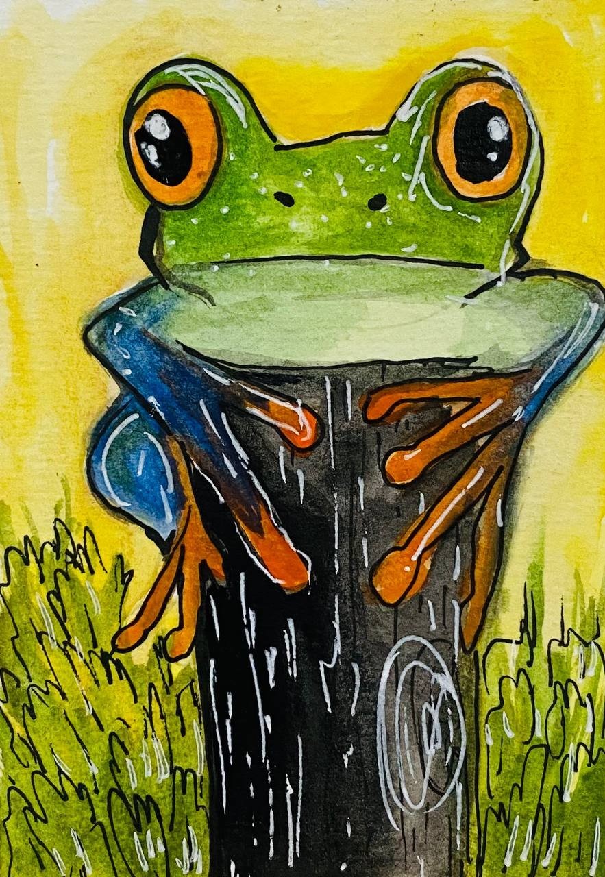 Tree Frog Watercolor Painting Original ACEO Art Wildlife Miniature Wildlife OOAK