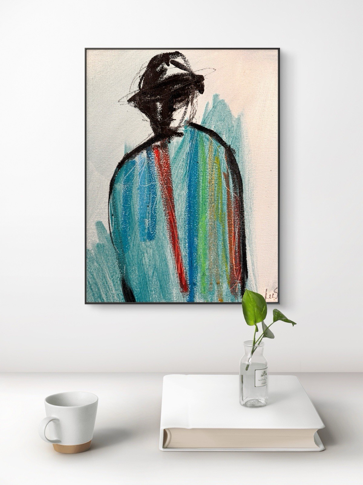 Original Abstract Expressionism 8×10 Man in a Hat Handmade Signed Fine Art 199
