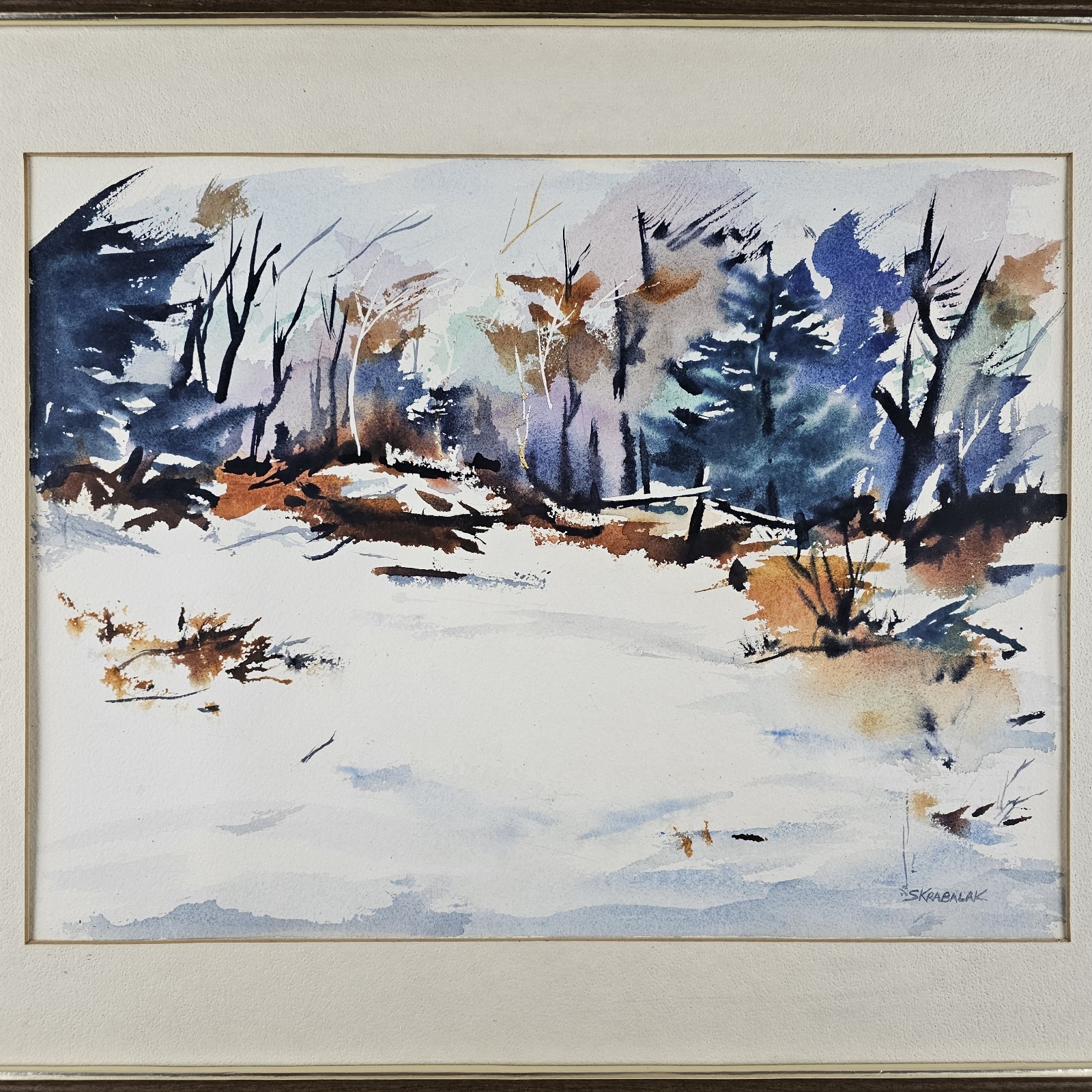 Vintage Original Signed Skrabalak Watercolor Painting 21.25×17.25 Framed Art