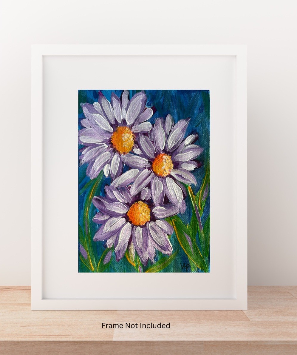 Purple Daisies Impressionist Abstract Floral Acrylic Small 5×7 Canvas Panel