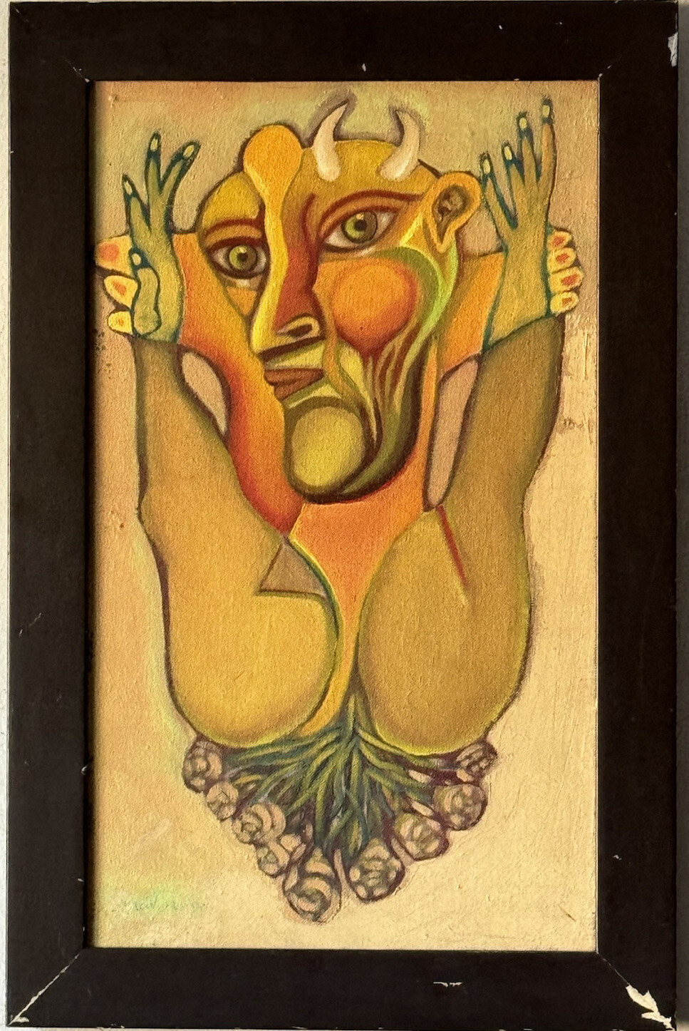 OMAR NAVA VINTAGE MODERN ABSTRACT MYTHOLOGICAL EXPRESSIONIST OIL PAINTING OLD 75