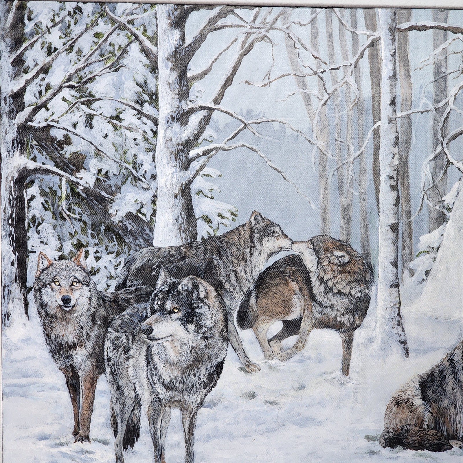 Wolves Acrylic Painting 20×24×1.5 Realistic Art Wildlife Snow Wolves Art Gifts