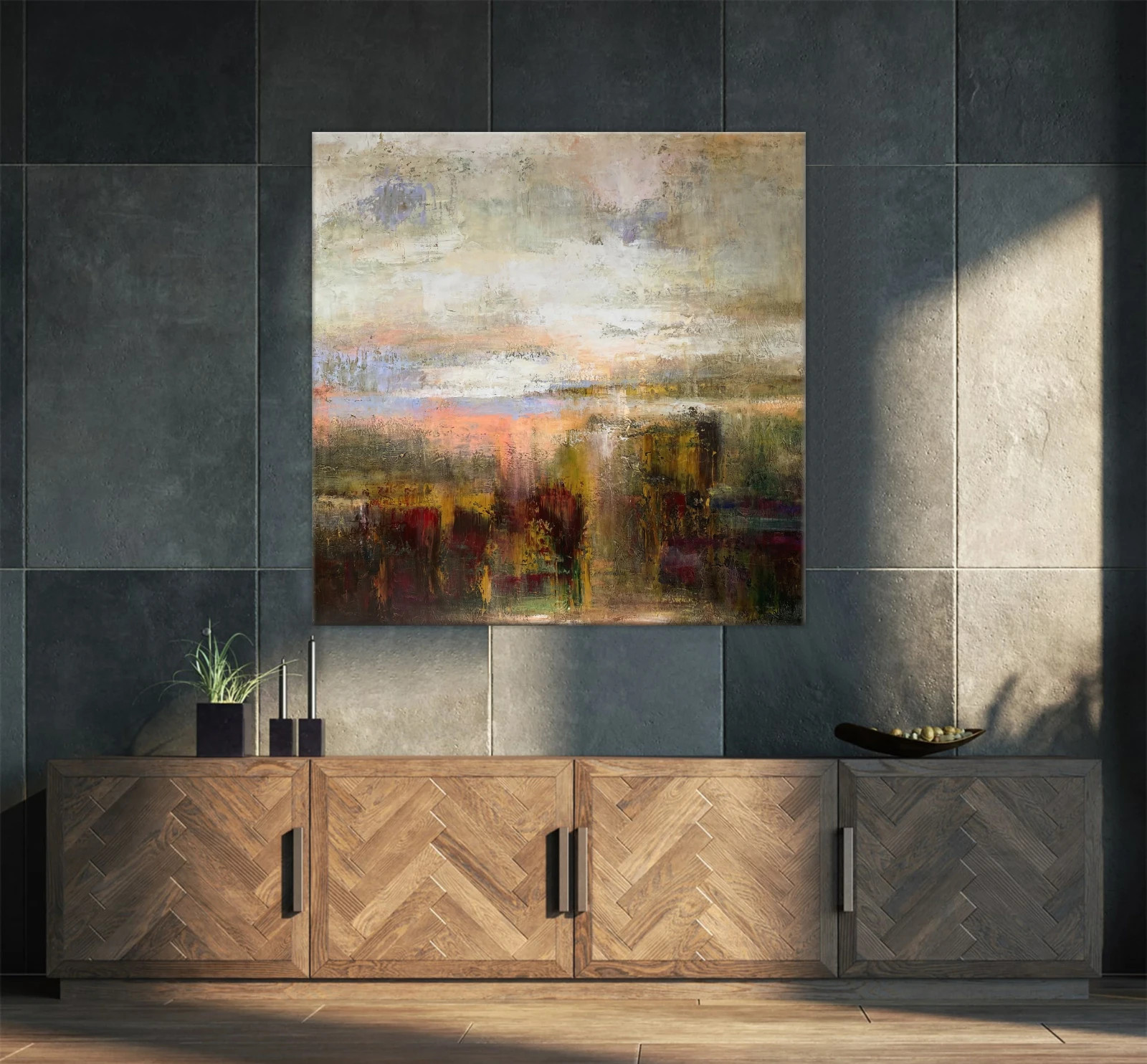 Abstract Landscape Painting Neutral Earth Tone Canvas Original Modern Art 50×50″