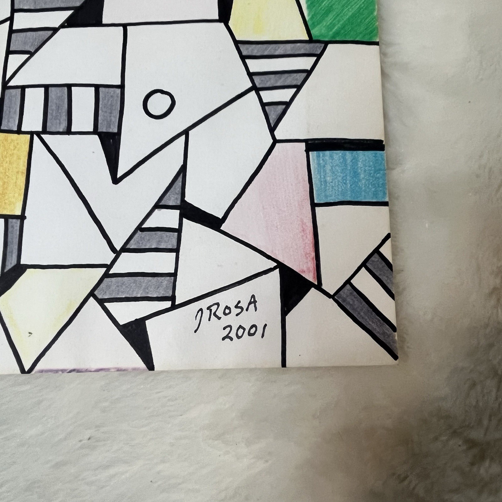 Cubist Style Abstract Portrait Drawing Signed John Rosa 2001 Original Art *READ*