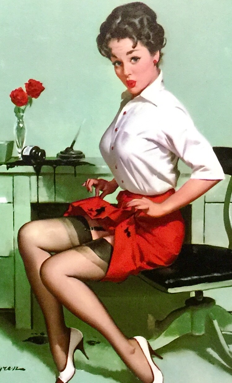 Gil ELVGREN Pinup GETTING SPOTTED Original Painting UPSKIRT Pin-Up Stockings