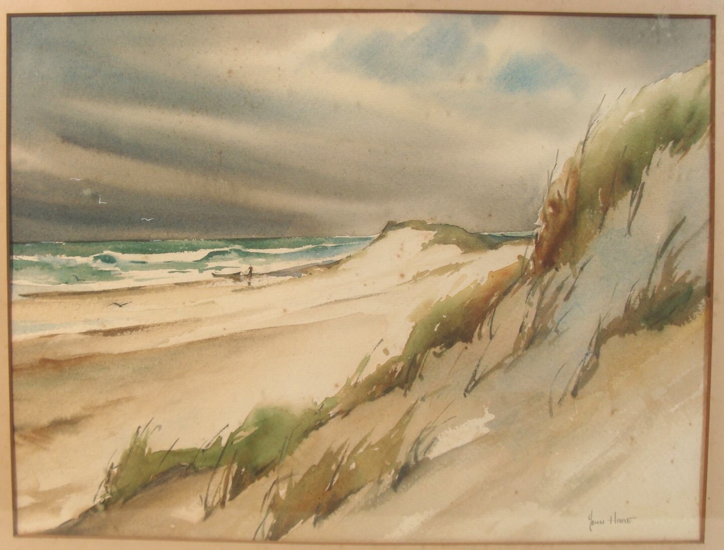 Antique John Hare Cape Cod Dunes Seascape W/C Painting