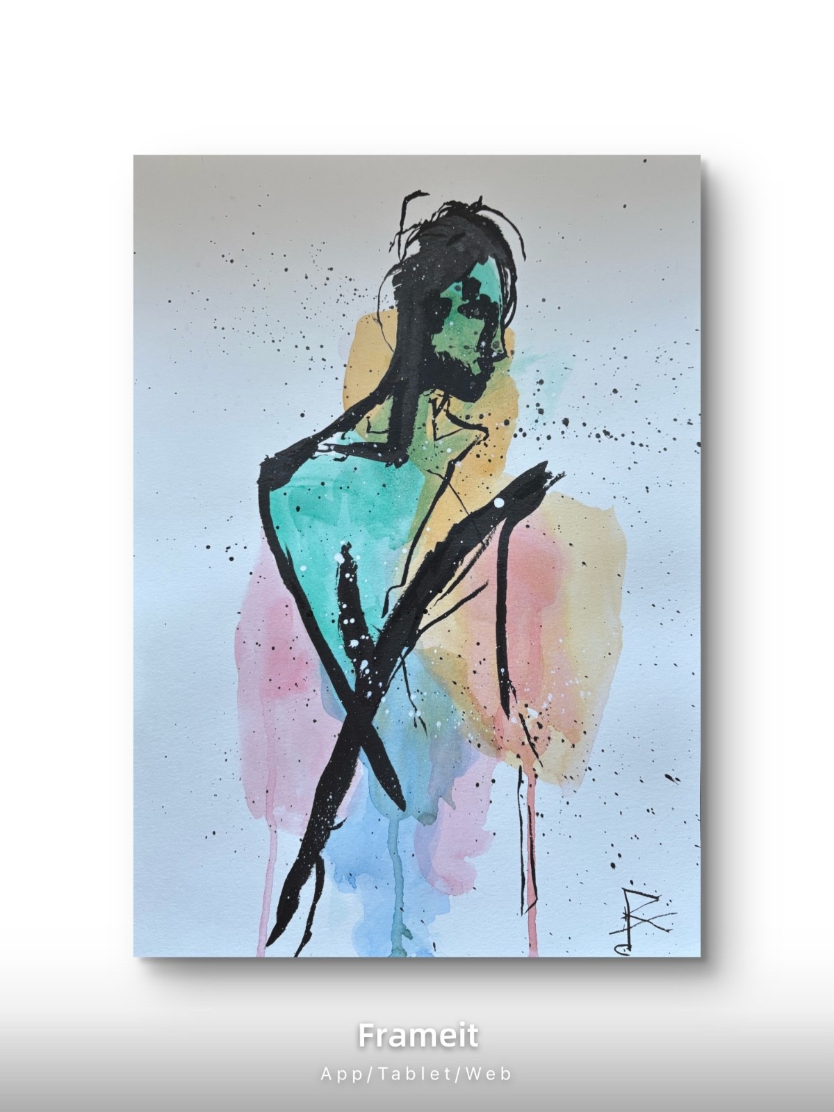 BATHROOM ART 11×15 Abstract Beautiful Euro Woman Watercolor Portrait Painting