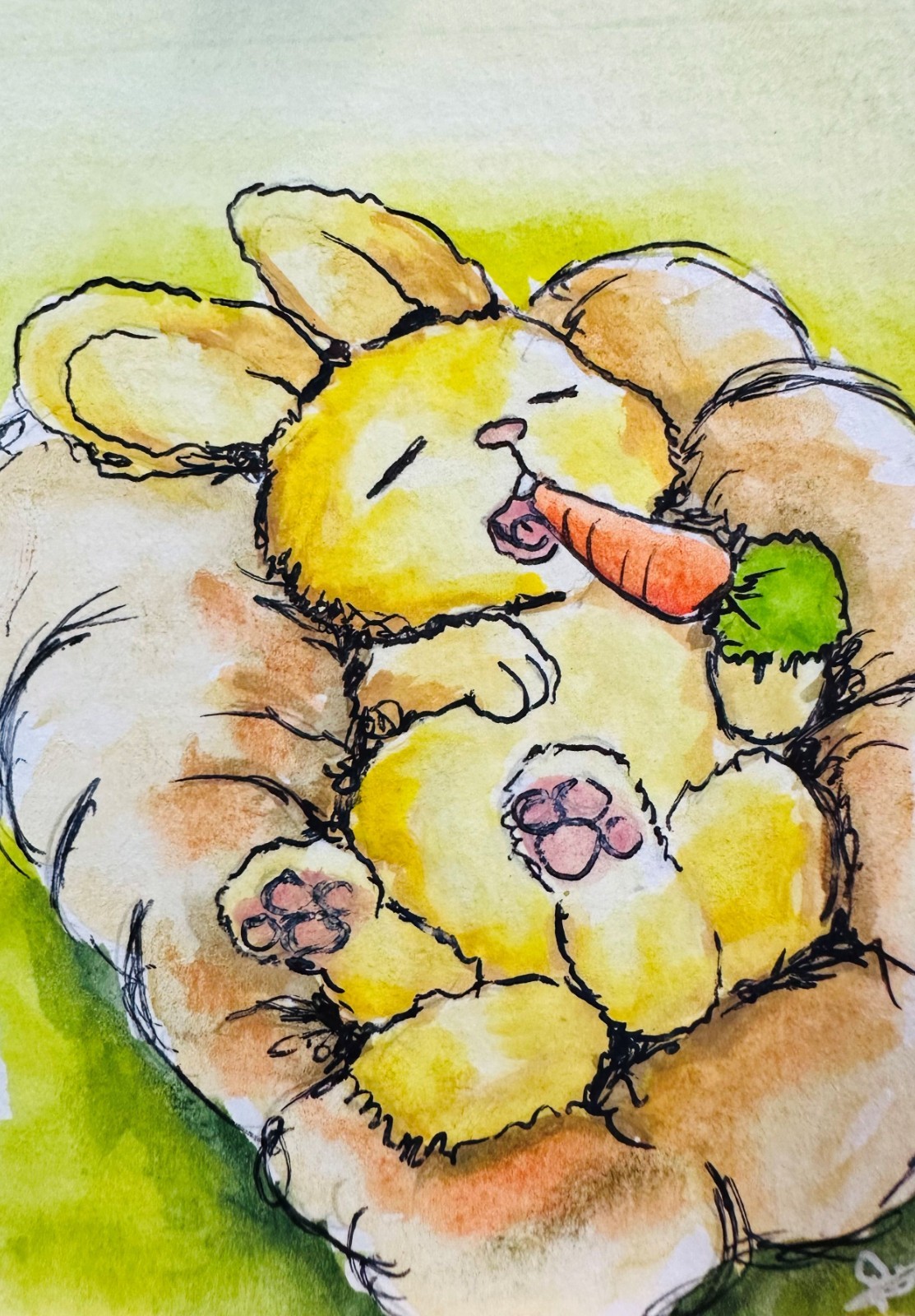 Bunny Rabbit ACEO Original Watercolor Painting Cute Illustration Whimsical Art