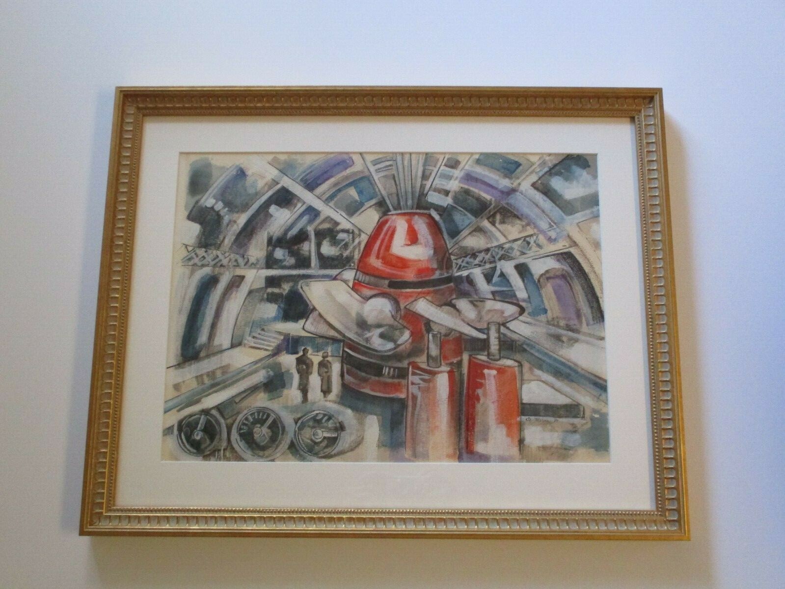 VINTAGE WPA STYLE PAINTING REGIONALISM INDUSTRIAL FACTORY WORKER SCIENTIST MOD