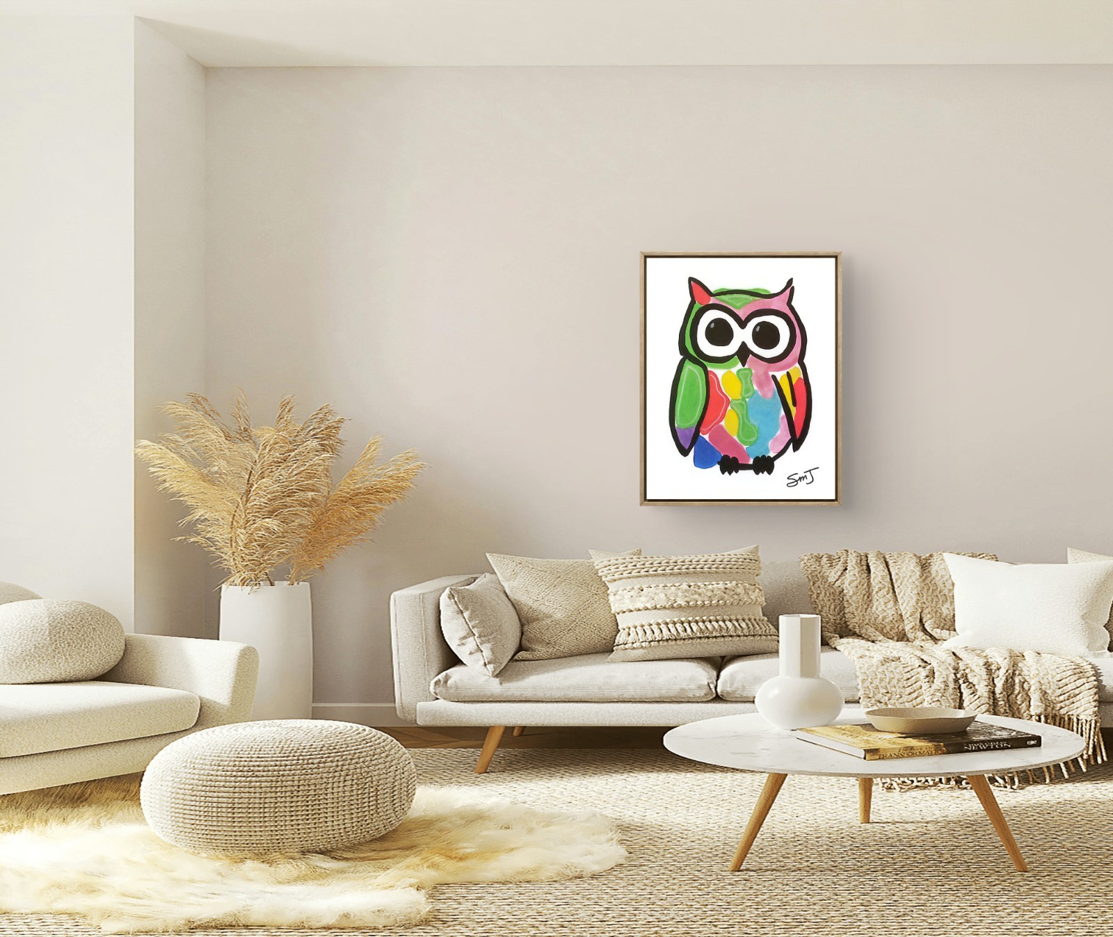 JULIEN Original 11X14 OWL SPIRIT Colorful Abstract Expressionist Painting Canvas