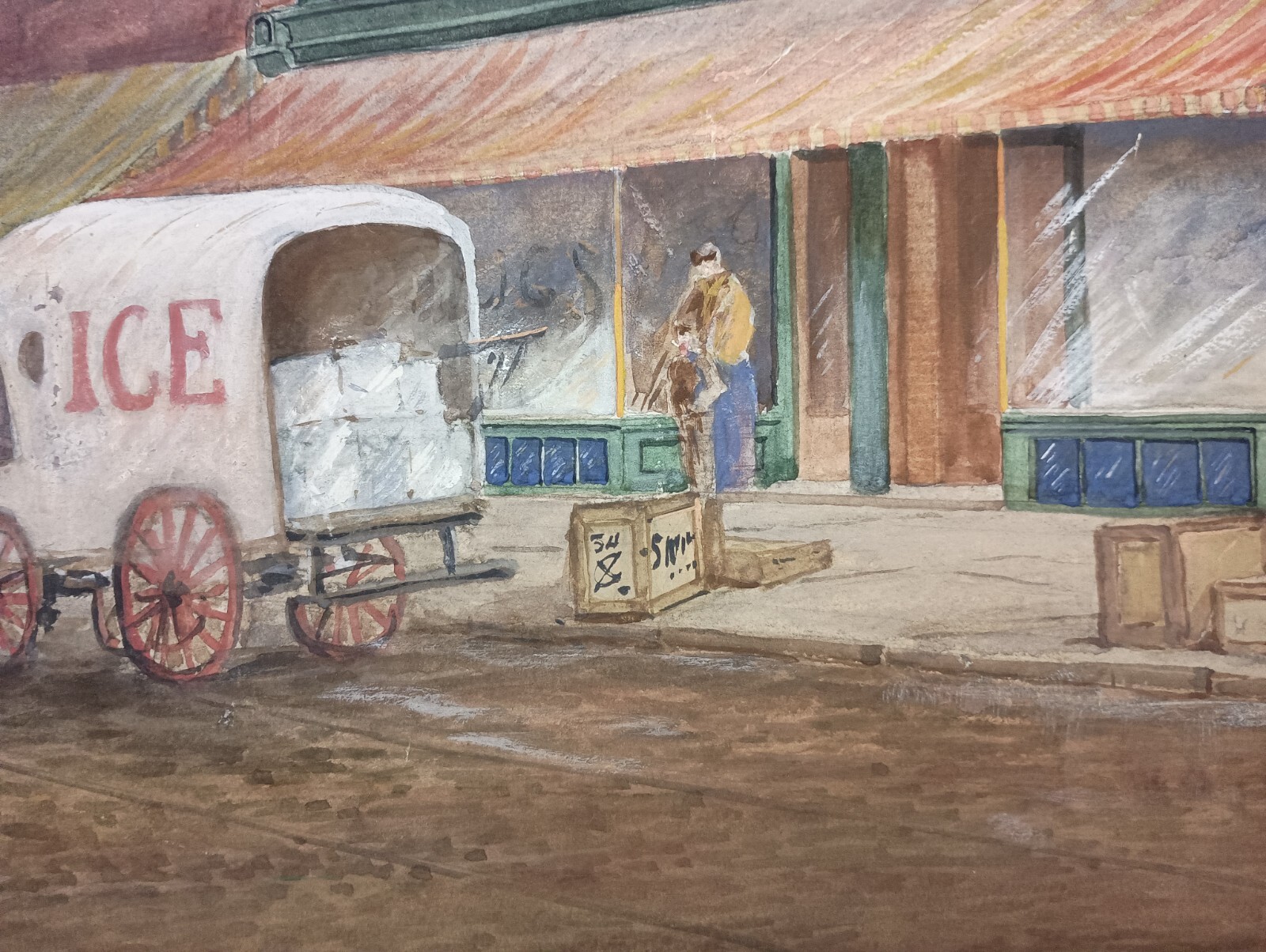 SETH JONES Original Framed Cityscape Signed 1910 New York Horse & Auto Painting