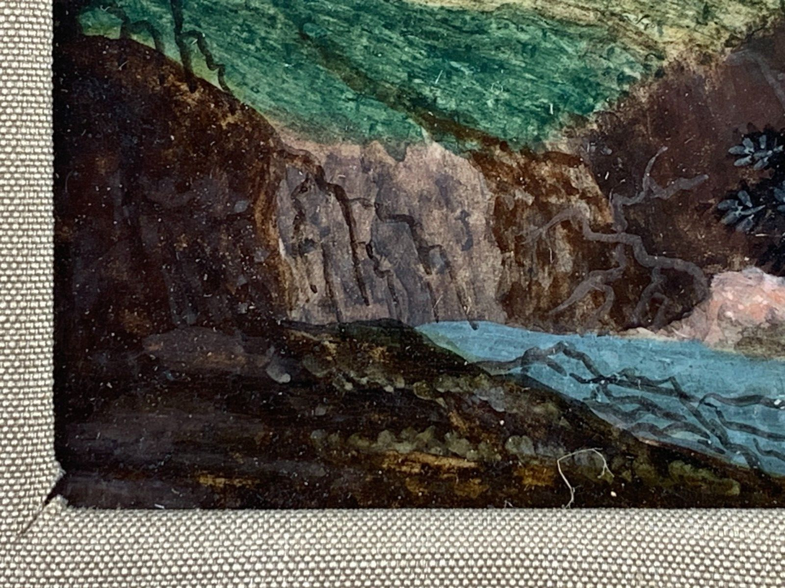 Unsigned Miniature Painting Gouache on Painting Board 18th century riders in the mountains