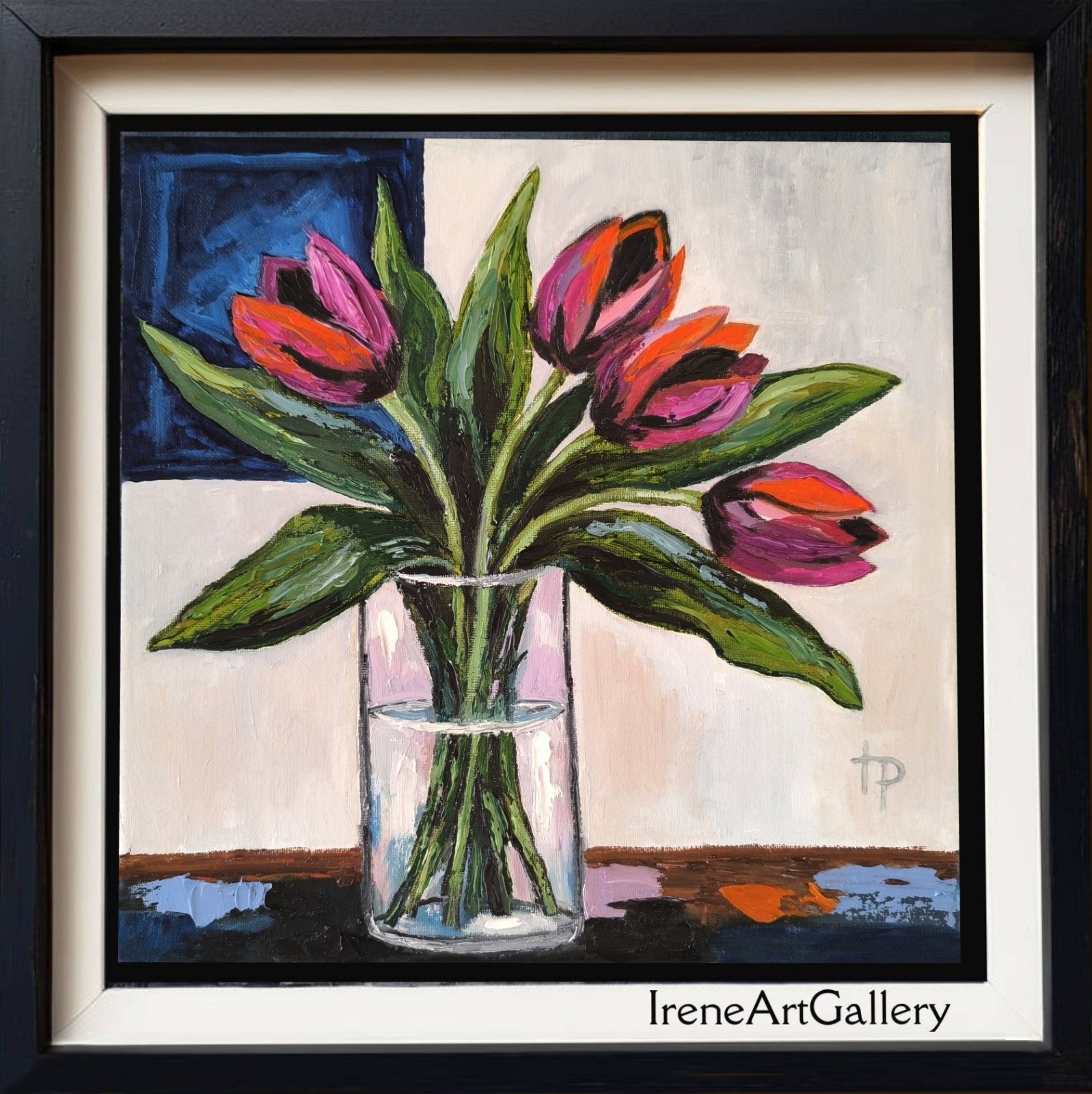 Colorful Tulip Oil Painting Modern Floral Wall Art Flowers Bouquet 11.8×11.8″